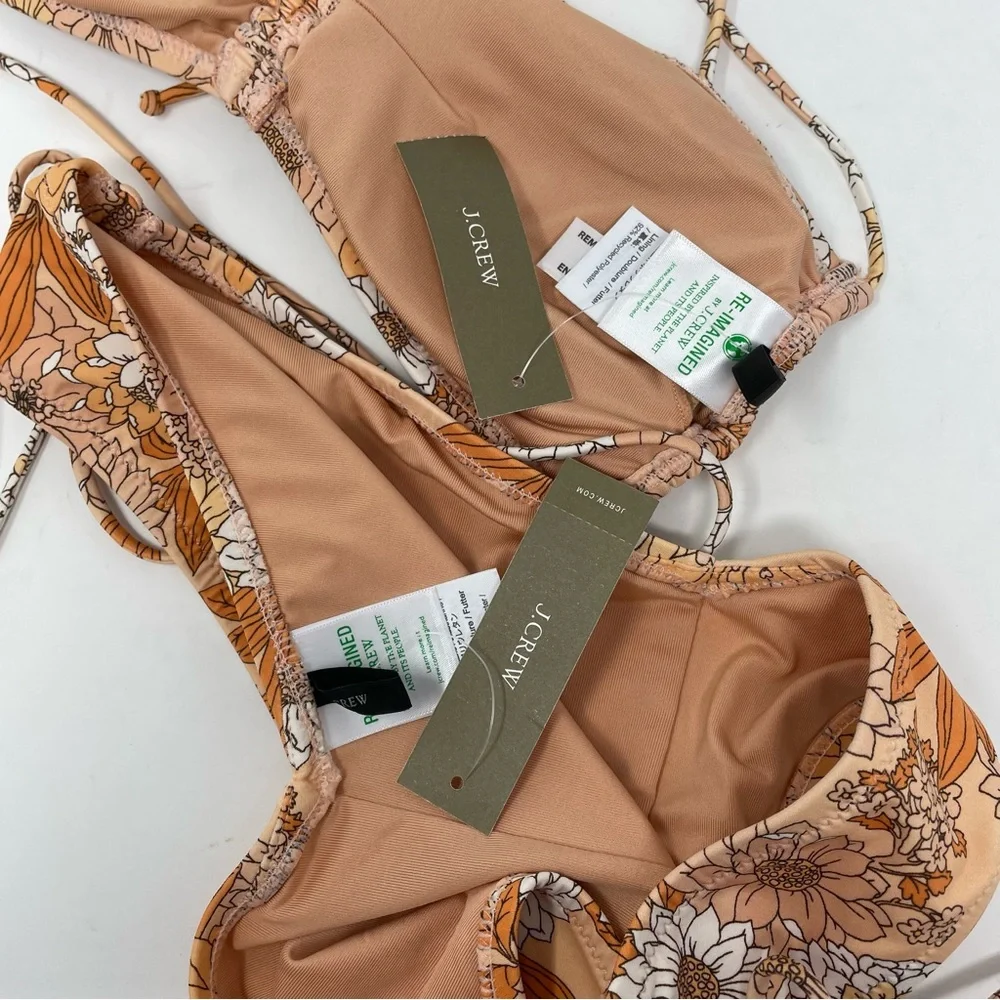 J. Crew Ruched Halter Hipster Curved Waist Cheeky Bikini Zinnia Floral NWT